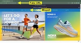 Graphic showing an example of a scam print promotion for shoes. 
